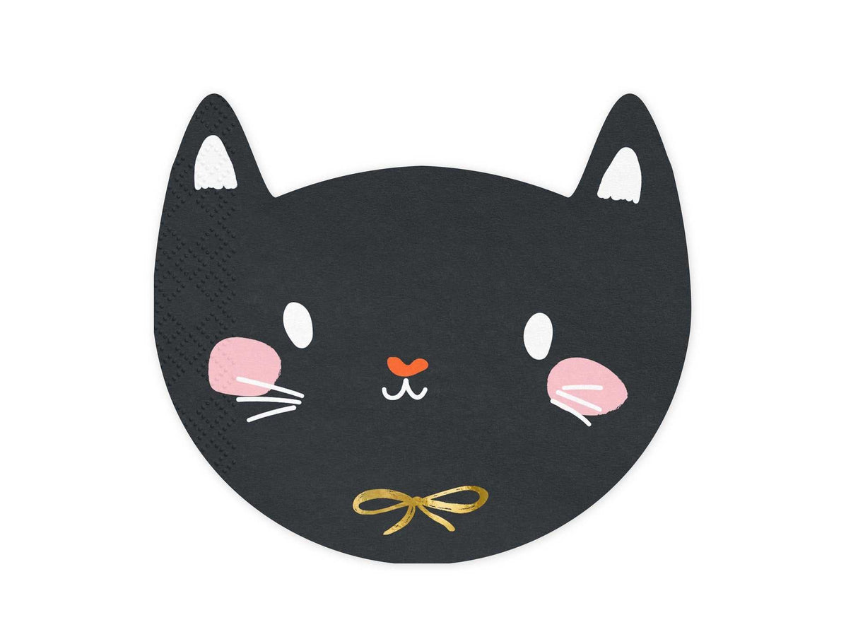 Schwarze Papierservietten Katze mit buntem Aufdruck von PartyDeco, 15x13 cm, 20 Stück