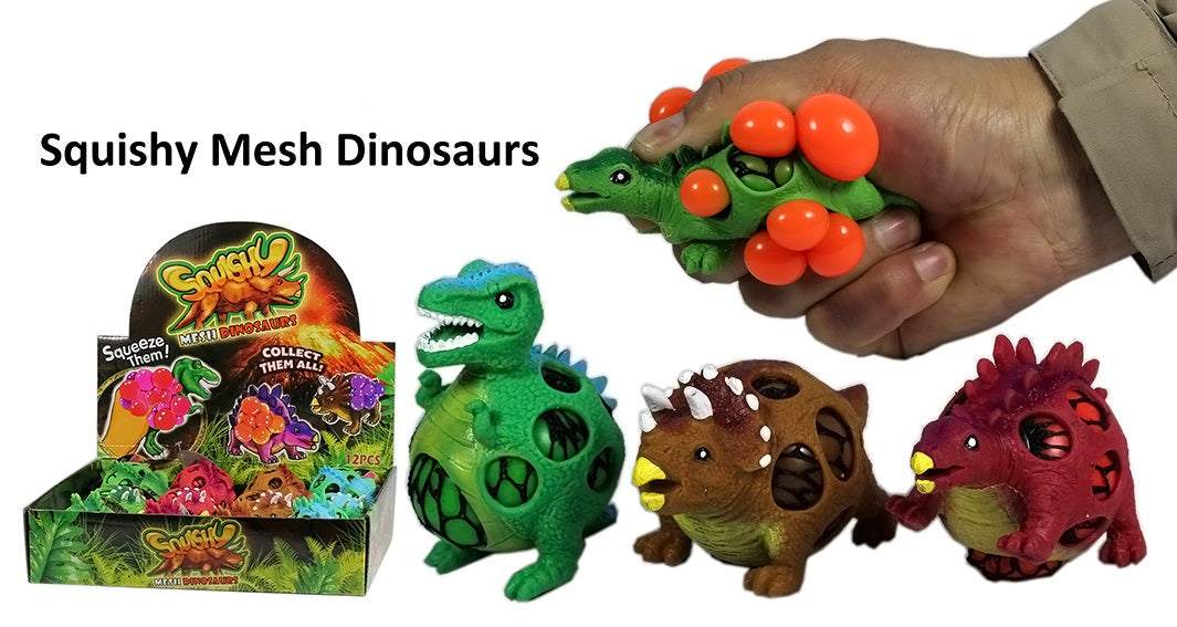 Mesh Ball Dino stress toy with colorful squishy bubbles for kids to squeeze and play
