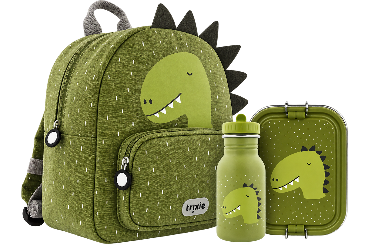 Schulset - Rucksack, Trinkflasche 350ml & Brotdose groß Mr. Dino