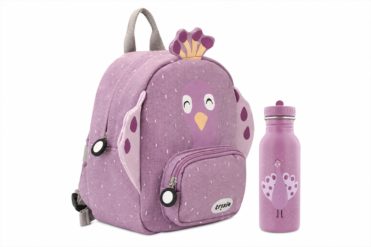 Schulset - Rucksack & Trinkflasche - Mrs. Peacock