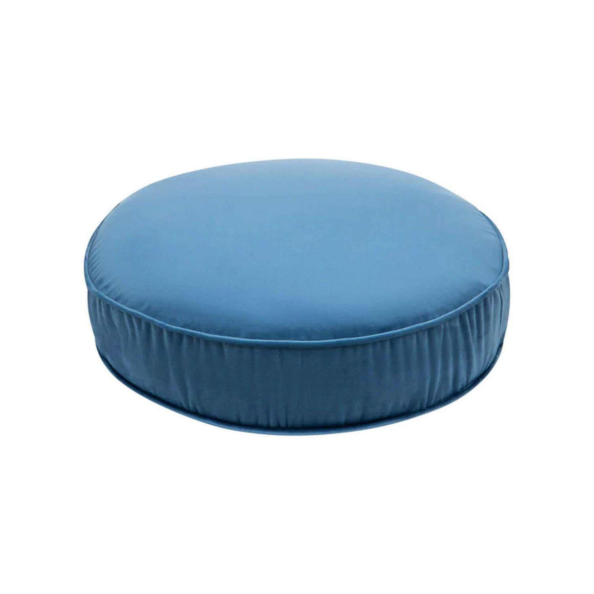 Kleiner blauer Samt-Pouf als vielseitiger, hochwertiger Polsterhocker für Wohnräume und Kinderzimmer
