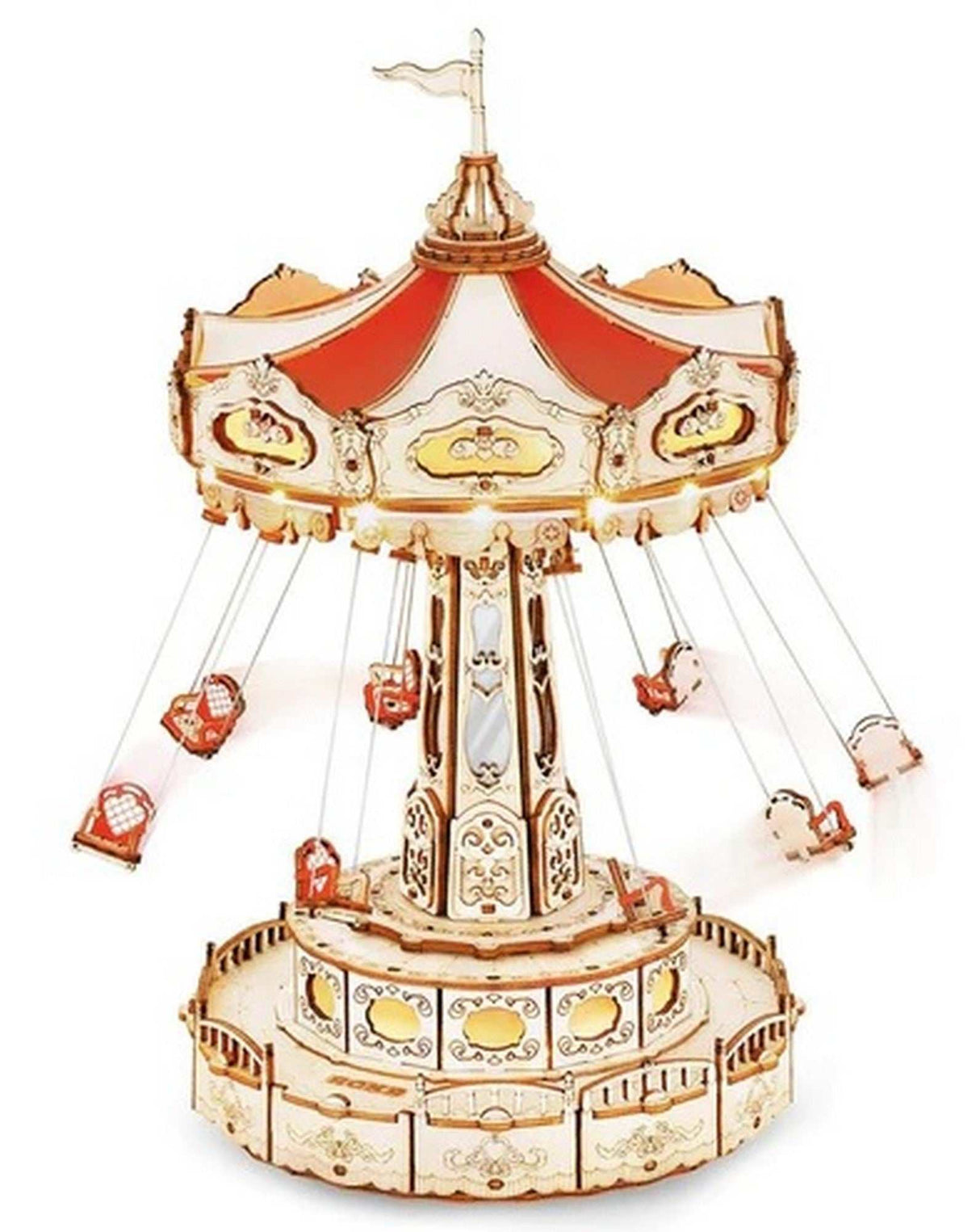 3D Holz Puzzle Swing Ride mit Zahngetrieben aus lasergeschnittenem Holz, 289 Teile, 22x22x27 cm, ab 14 Jahren