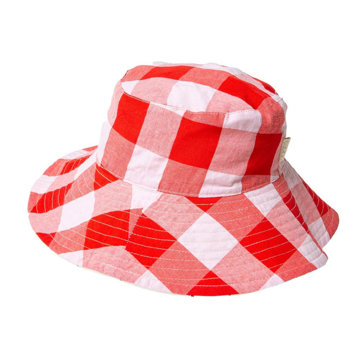 Kinder Sweet Cherry Sonnenhut mit Kirsch-Print und rotem Gingham-Karo, Größe 3-6 Jahre, wendbar und sonnenschutz