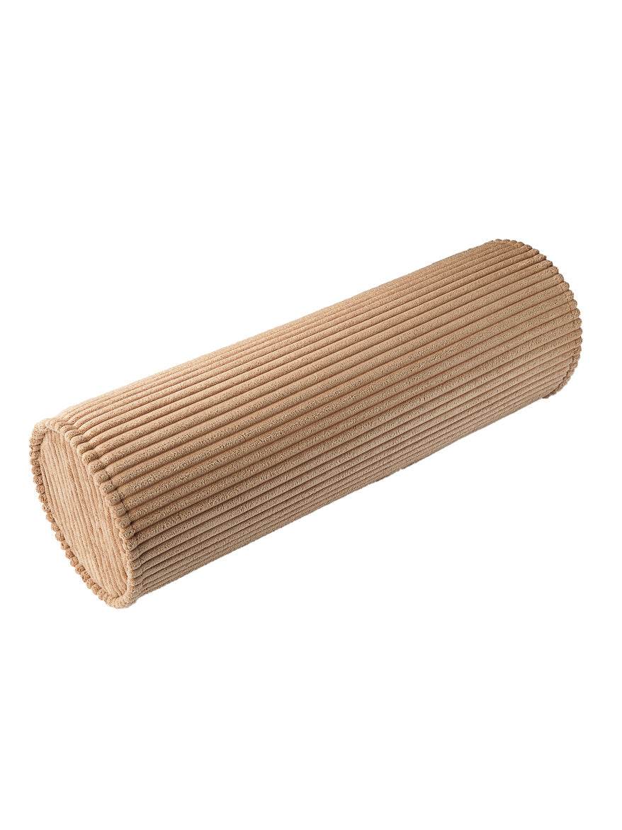 Roll Cushion in toffee cord fabric made from recycled PET, eco-friendly and soft, ideal for children's rooms.