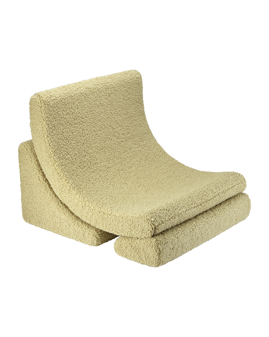 Wigiwama Moon Chair Matcha in Teddy fabric with playful three-part design and removable cover
