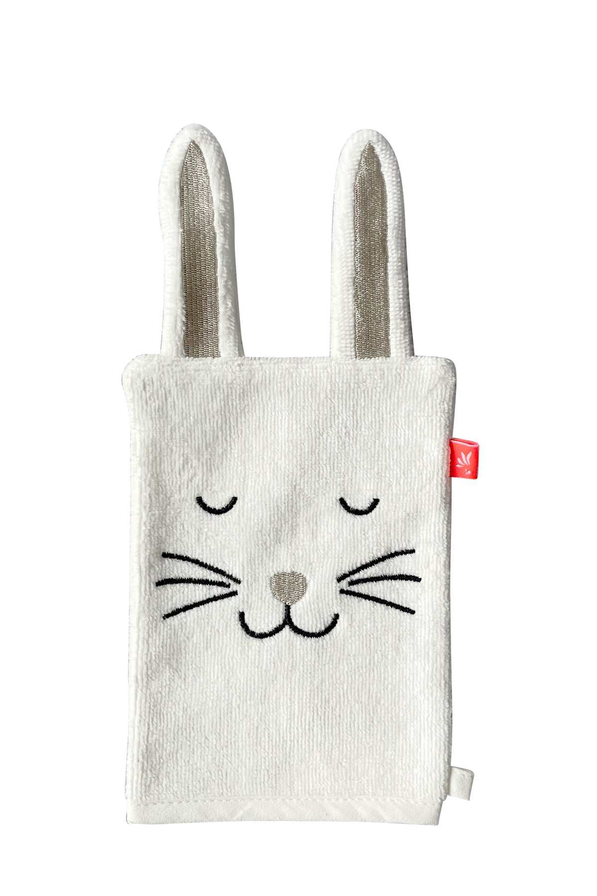 Waschlappen Hase cremeweiß aus 100% Biobaumwolle mit süßem Hasenmotiv