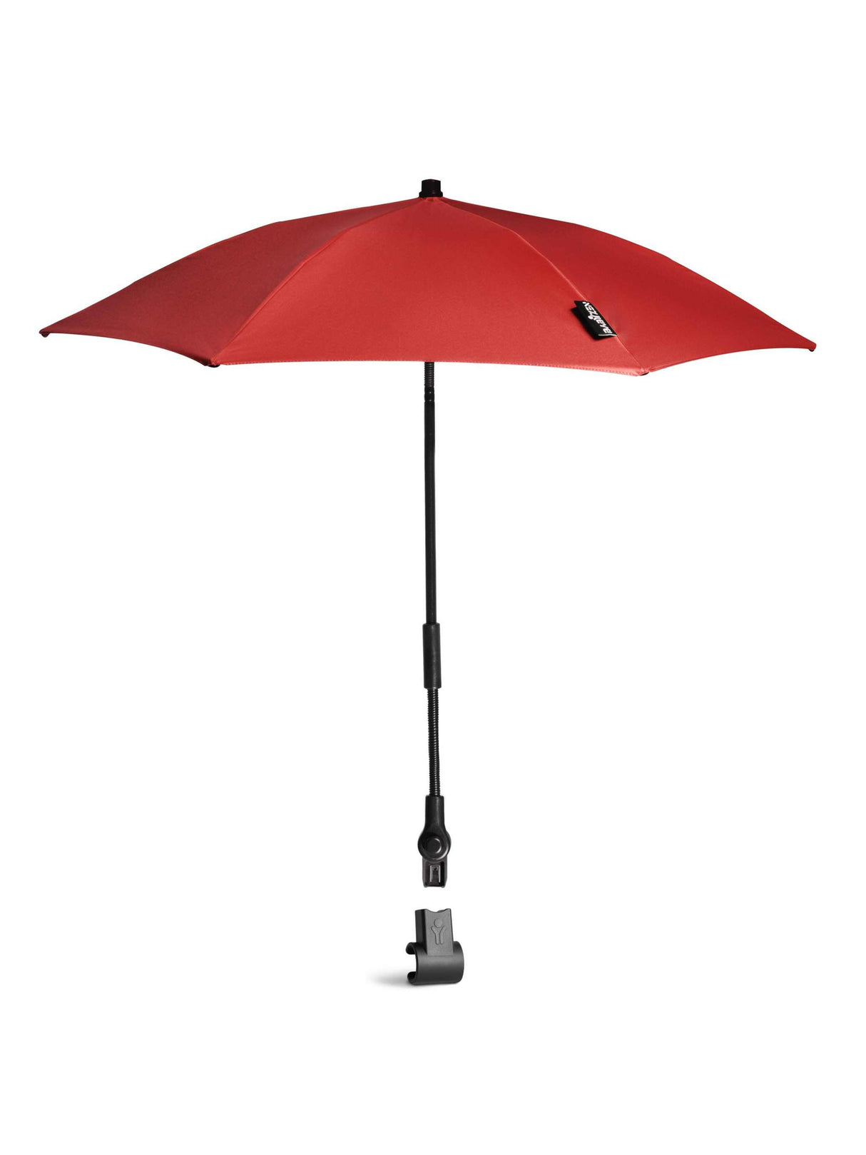 YOYO Sonnenschirm rot am Kinderwagen befestigt mit verstellbarem Stiel und UPF 50+ Sonnenschutz