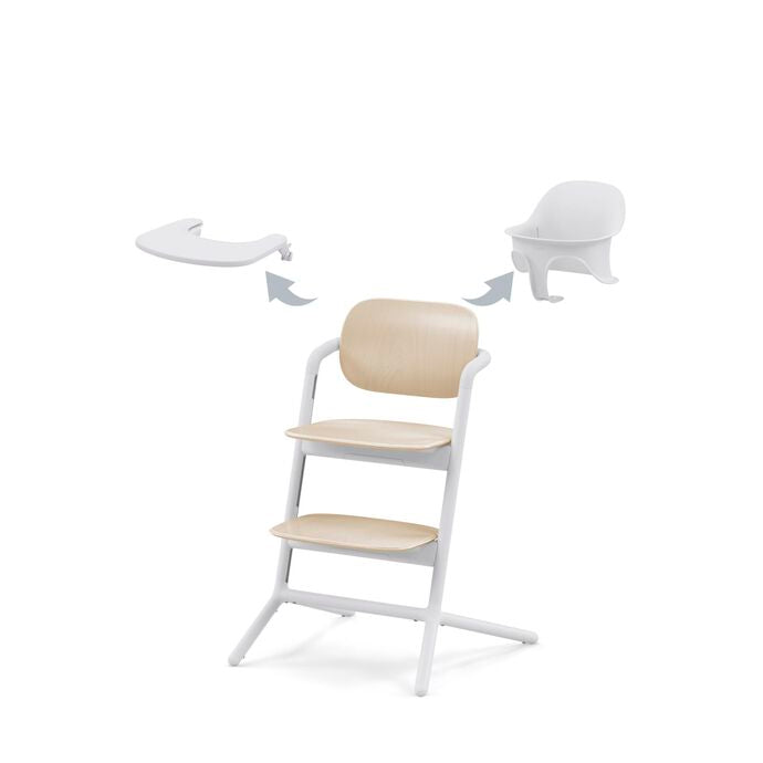 LEMO Hochstuhl 3in1 SET Sand White mit verstellbarem Sitz und Tray, mitwachsender Hochstuhl aus Holz, Aluminium und Kunststoff für Kinder ab 6 Monaten bis Erwachsenenalter