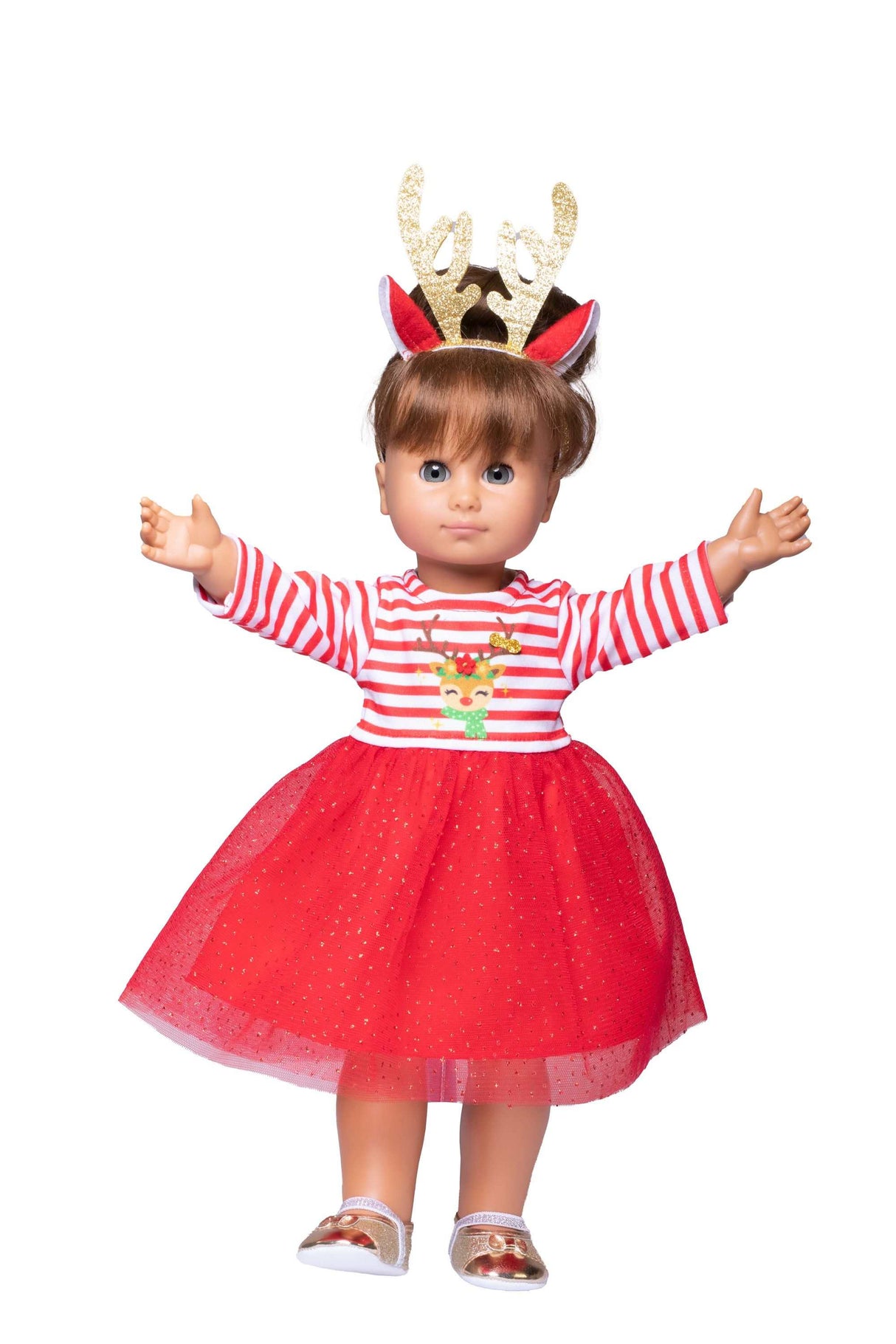 Puppen Weihnachtskleid mit Haarband 28-35
