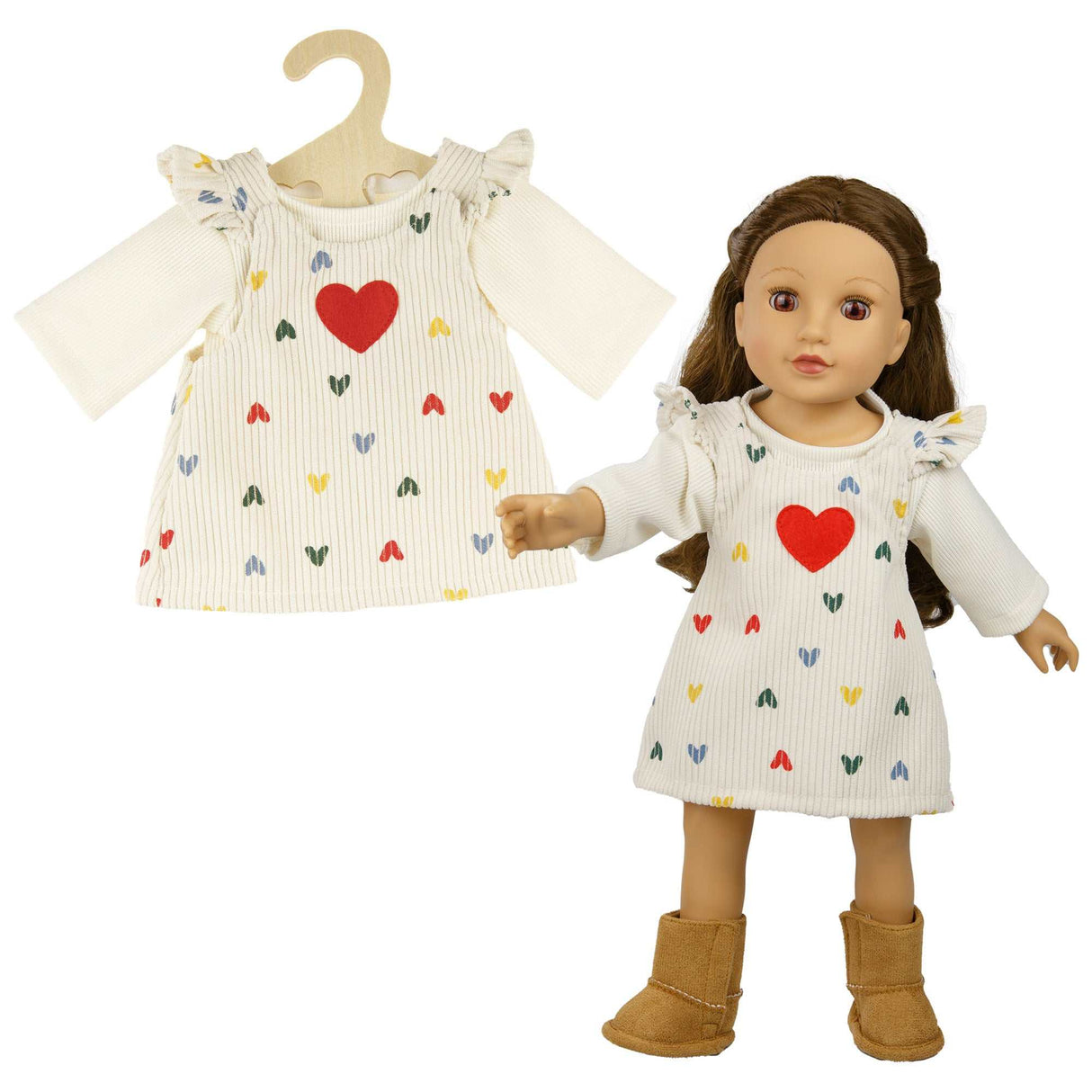 Puppen-Kordkleid Herz-Konfetti mit T-Shirt 35-45