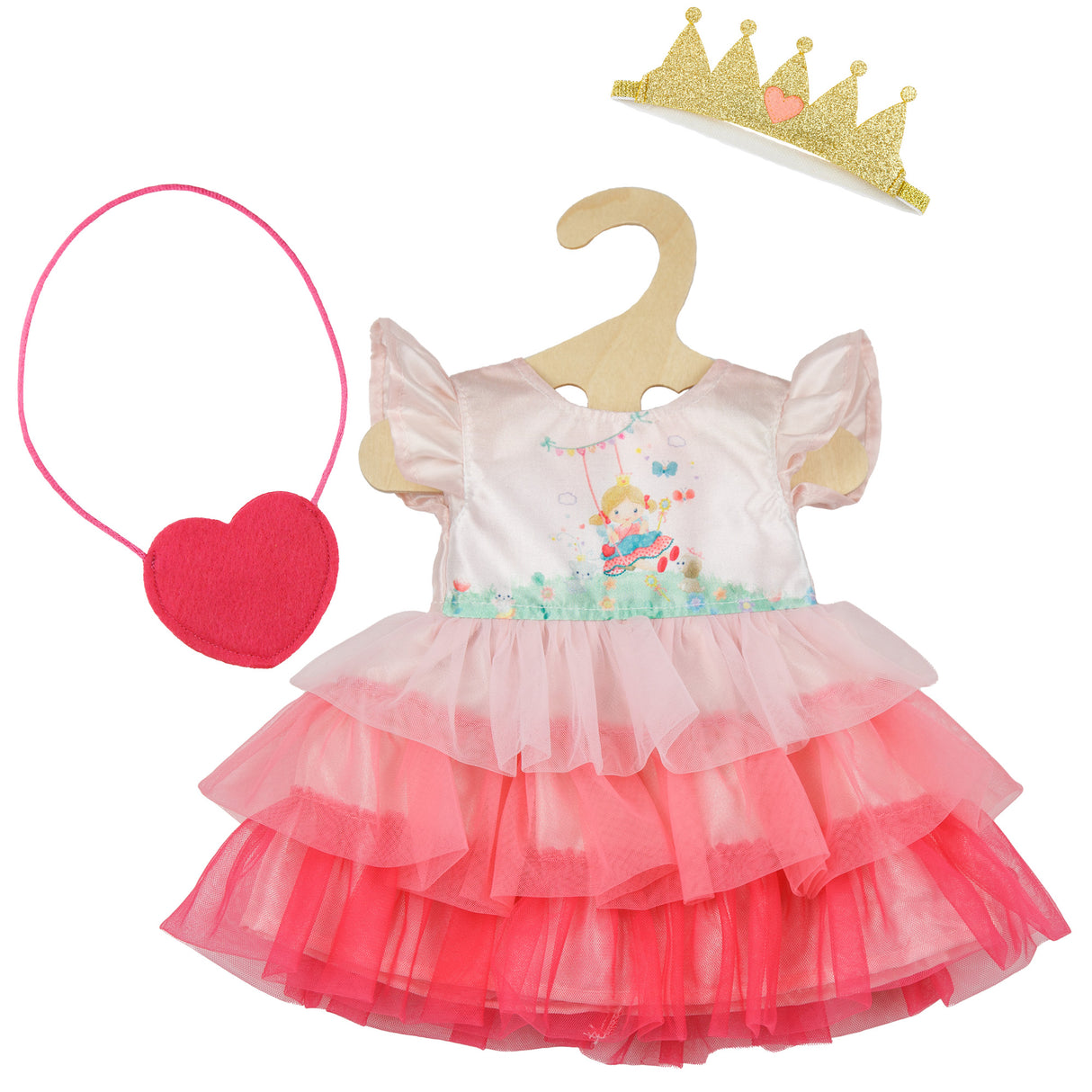Puppenkleid "Primessn Emily" mit Herztasche und Krone, Gr. 28-35