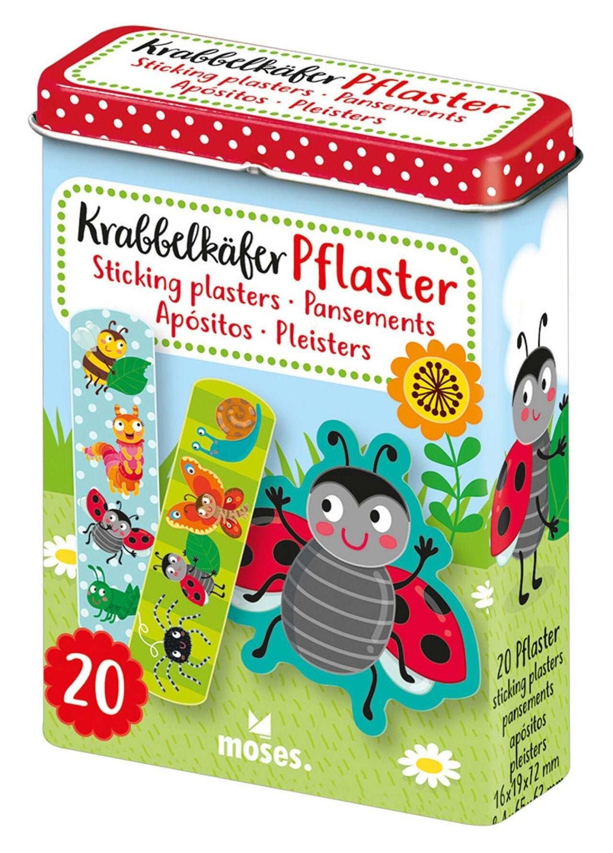 Krabbelkäfer Pflaster in Metalldose mit 20 hautfreundlichen Wundpflastern in süßen Designs