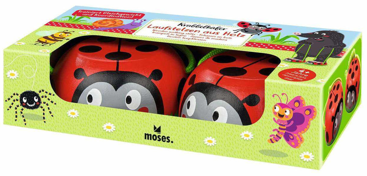 Krabbelkäfer Laufstelzen aus Holz mit Marienkäfer-Motiv und Anti-Rutsch-Beschichtung für Kinder ab 4 Jahren