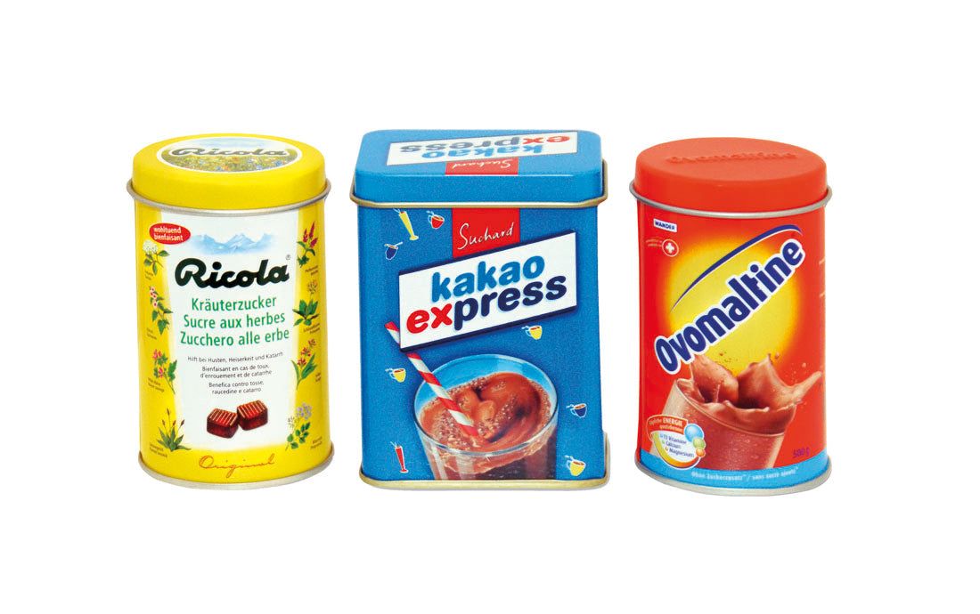 Ricola, Ovomaltine, Suchard Metalldose - korbmayer. ganz besonders. für kinder.