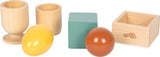 Montessori Sortierspiel mit Kugel, Würfel und Ei