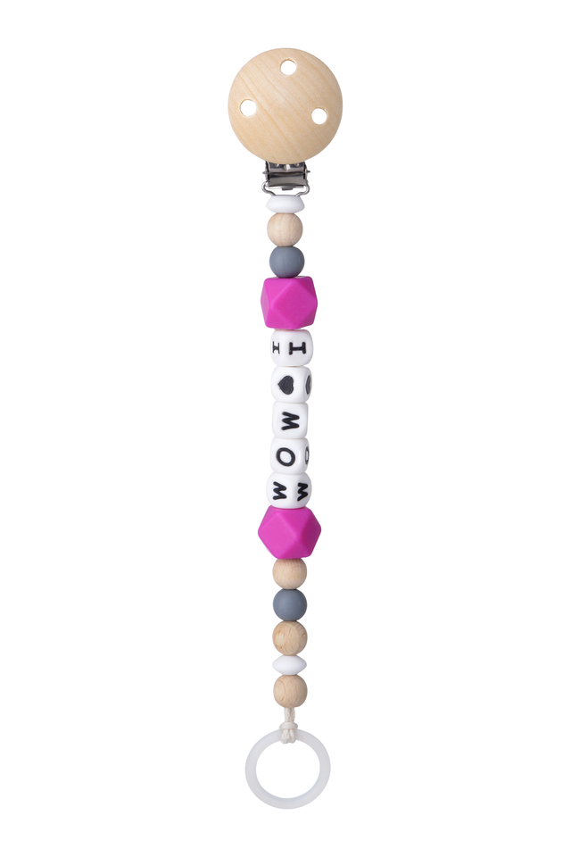 Schnullerkette 'I love Mom' pink - korbmayer. ganz besonders. für kinder.