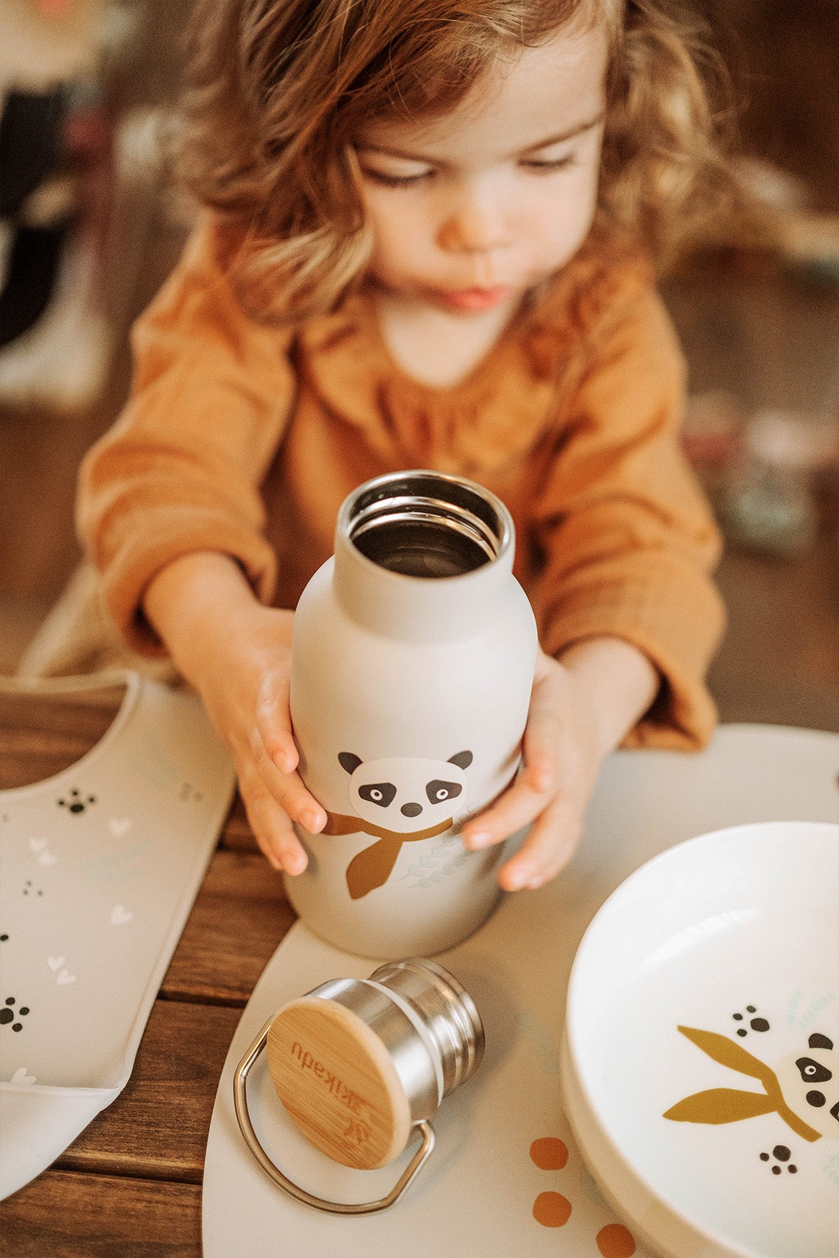 Trinkflasche Panda Silber Grau - korbmayer. ganz besonders. für kinder.