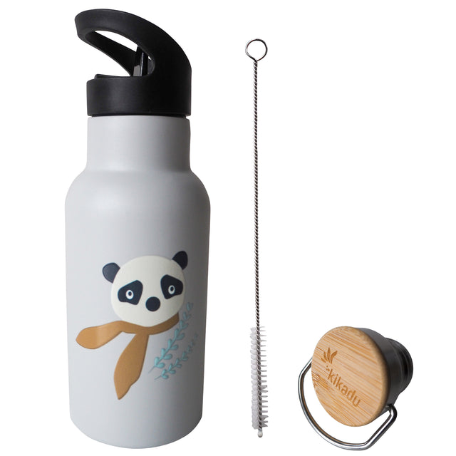 Trinkflasche Panda Silber Grau - korbmayer. ganz besonders. für kinder.