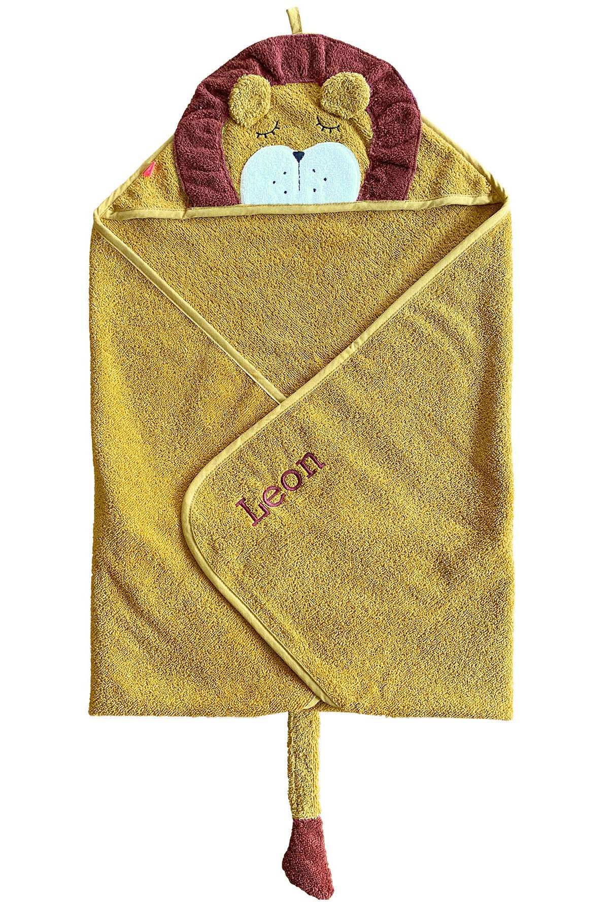 Kapuzen-Handtuch Löwe Mustard