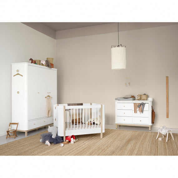 Wood Mini+ Babybett inkl. Umbauset Juniorbett (68x122/162) weiß/eiche