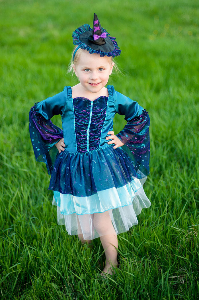 Hexenkleid blau mit Hut  5-6 Jahre