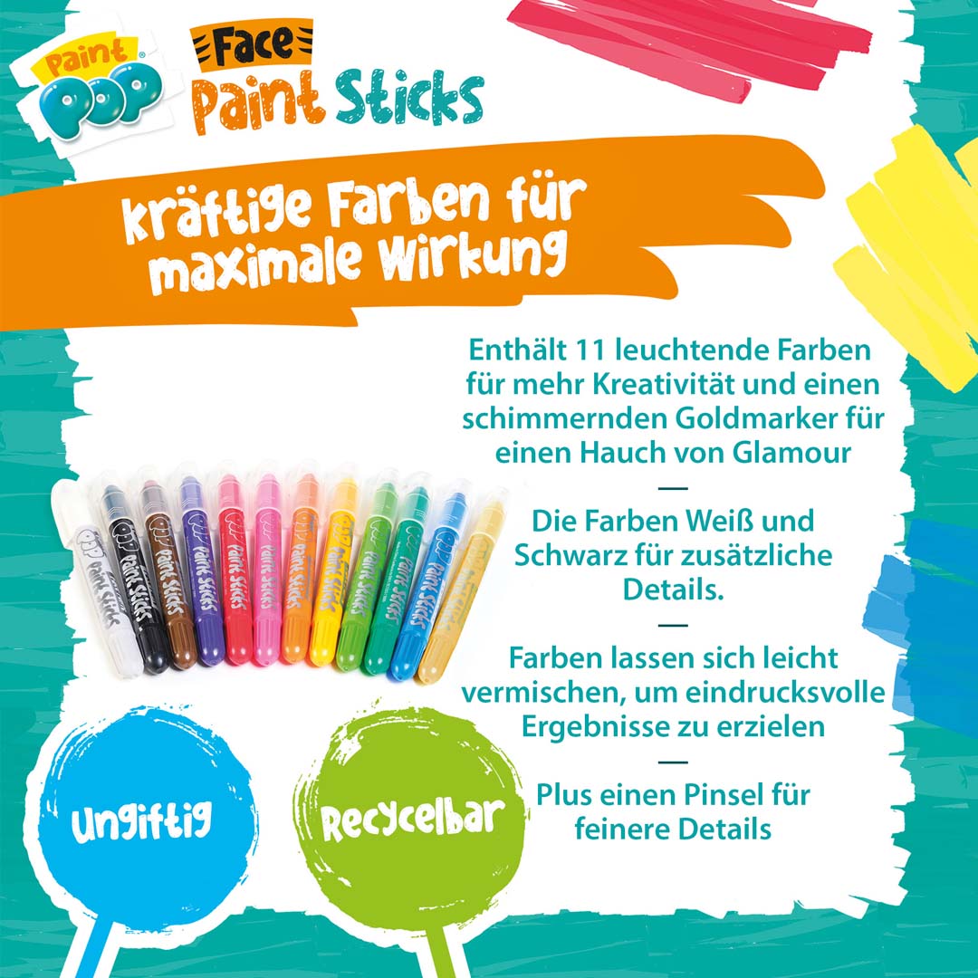 Paint Pop: Face Paint Sticks 12-Pack (Gesichtsmalfarben)
