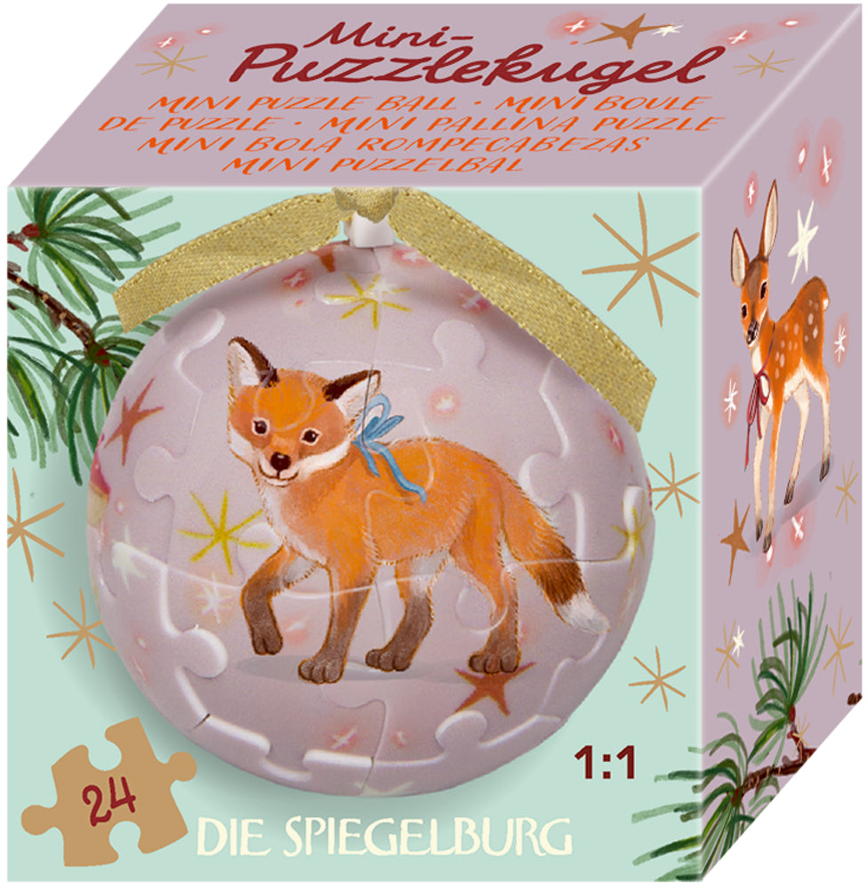 Mini-Puzzlekugel - Wintertiere im Weihnachtswald