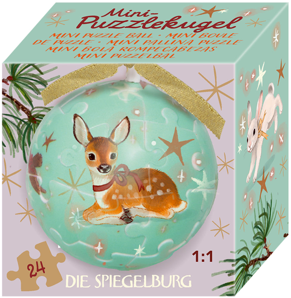 Mini-Puzzlekugel - Wintertiere im Weihnachtswald