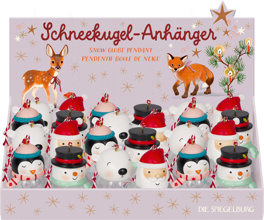 Schneekugel-Anhänger - Wintertiere im Weihnachtswald