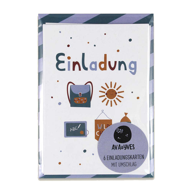 Einladungskarten-Set mit Sonne Schulranzen Adventure – SchulkindAva & YvesEinladungskarten-Set mit Sonne Schulranzen Adventure – Schulkindkorbmayer. ganz besonders. für kinder.