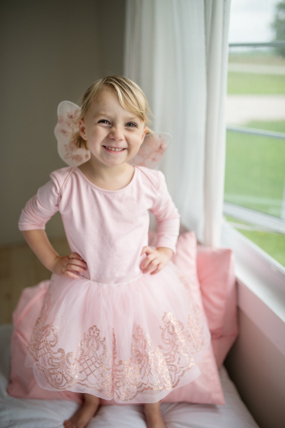 Tutu mit Flügel rose/ gold 4-7 Jahre