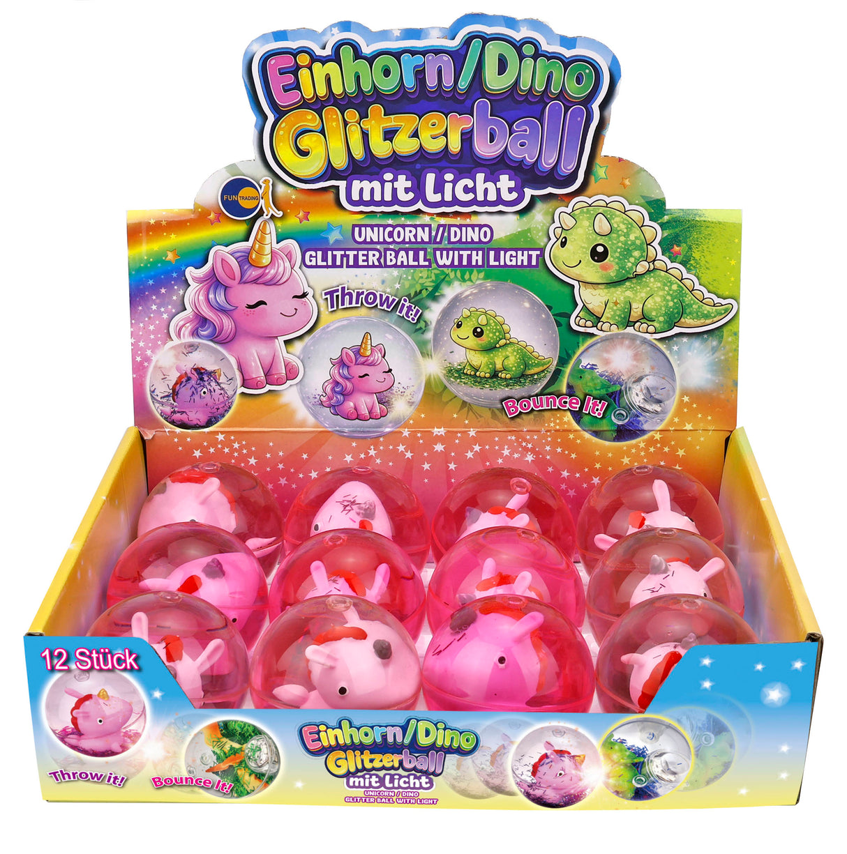 Glitzerflummi Einhorn mit Licht (1Stück)