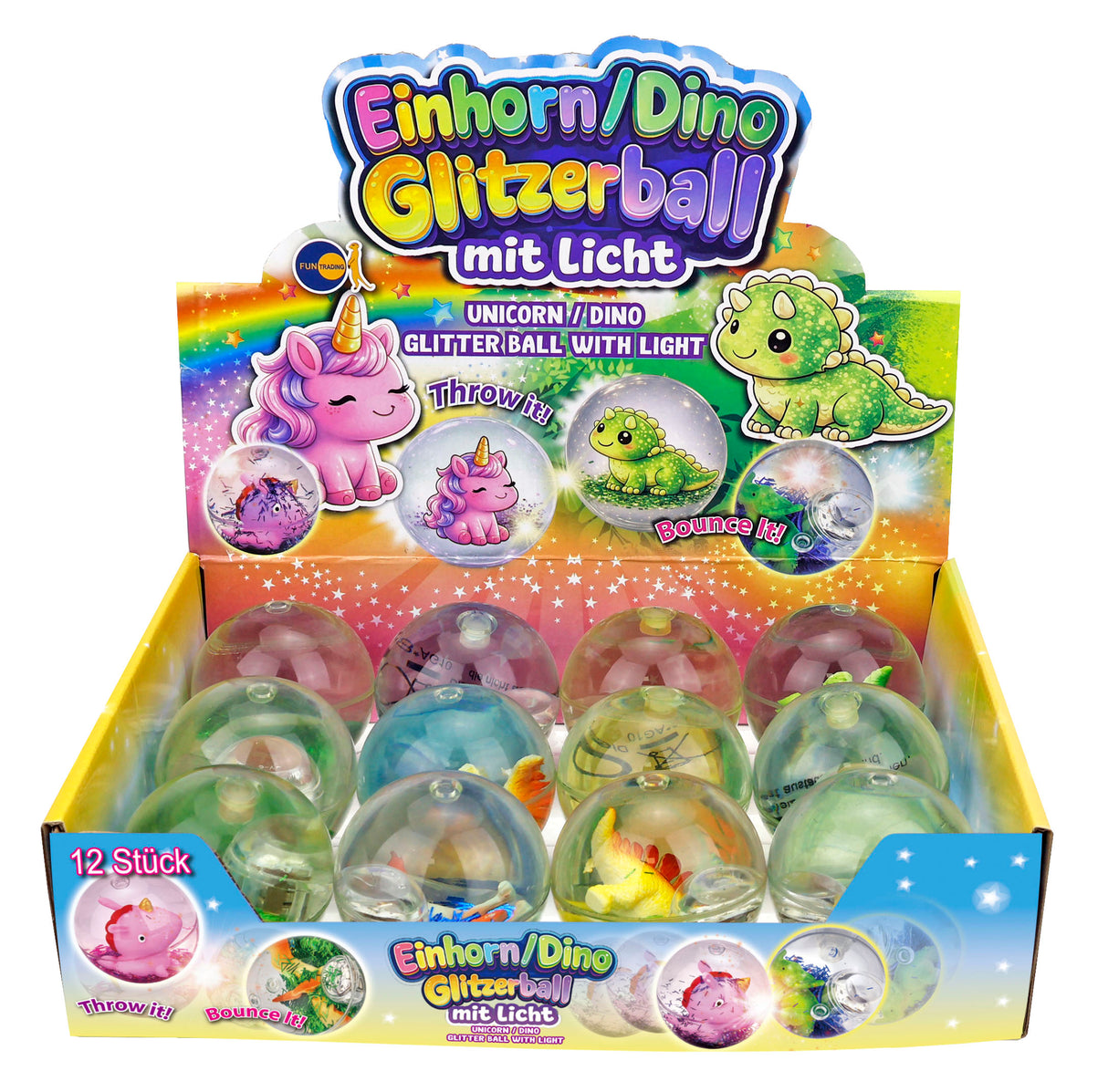 Glitzerflummi Dino mit Licht (1Stück)