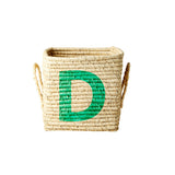 Raffia Square Basket with Painted Letter D