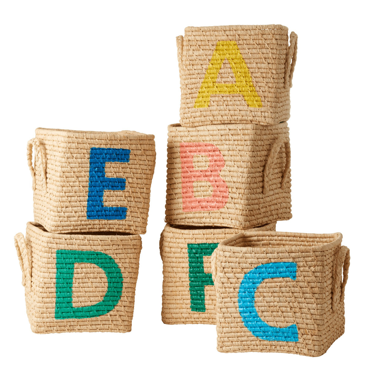 Raffia Square Basket with Painted Letter D