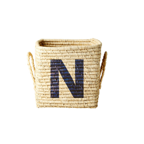 Square Raffia Basket with Painted Letter N - korbmayer. ganz besonders. für kinder.