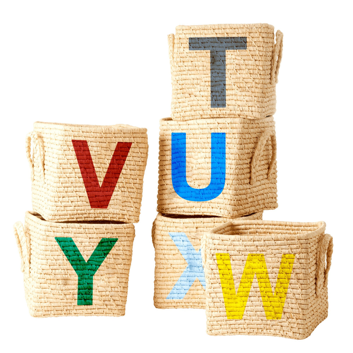 Raffia Square Basket with Painted Letter U