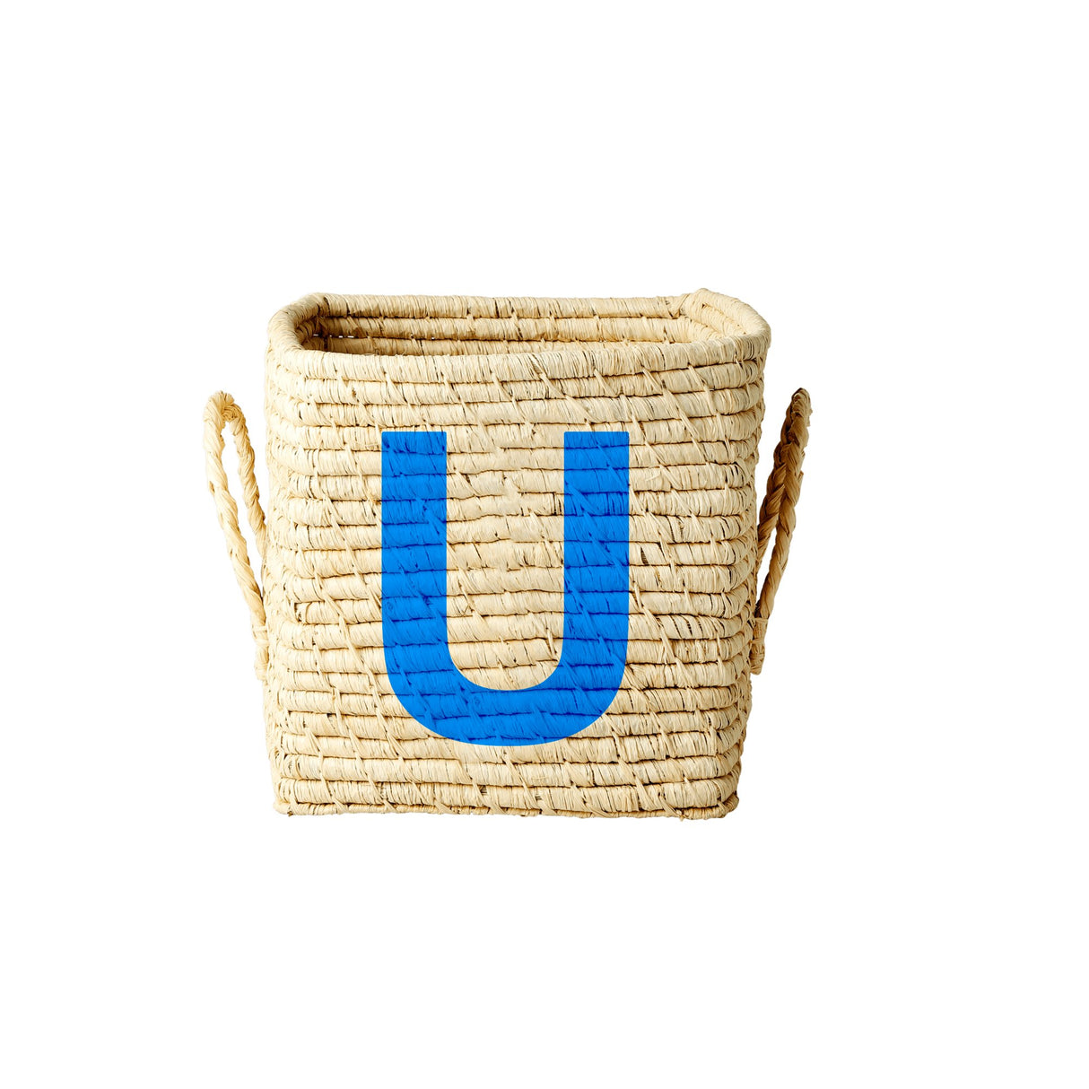 Raffia Square Basket with Painted Letter U