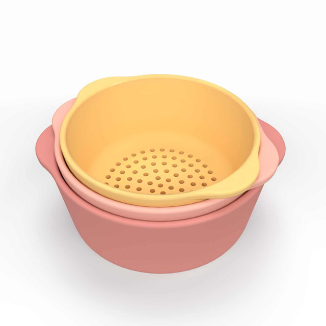 Sensorik Schalen-Set Coral/Yellow aus lebensmittelechtem Silikon zum Spielen und Lernen für Kinder ab 6 Monaten