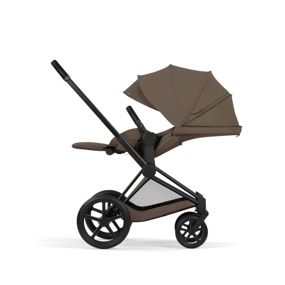 PRIAM Comfort Matt Black incl. Babywanne, Sitzeinheit, Sitzbezug Coconut Brown