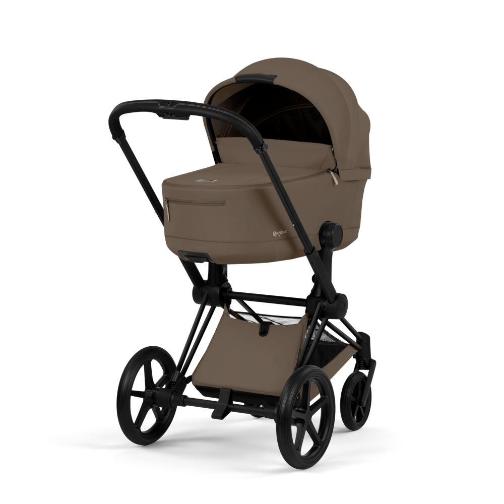 PRIAM Comfort Matt Black incl. Babywanne, Sitzeinheit, Sitzbezug Coconut Brown