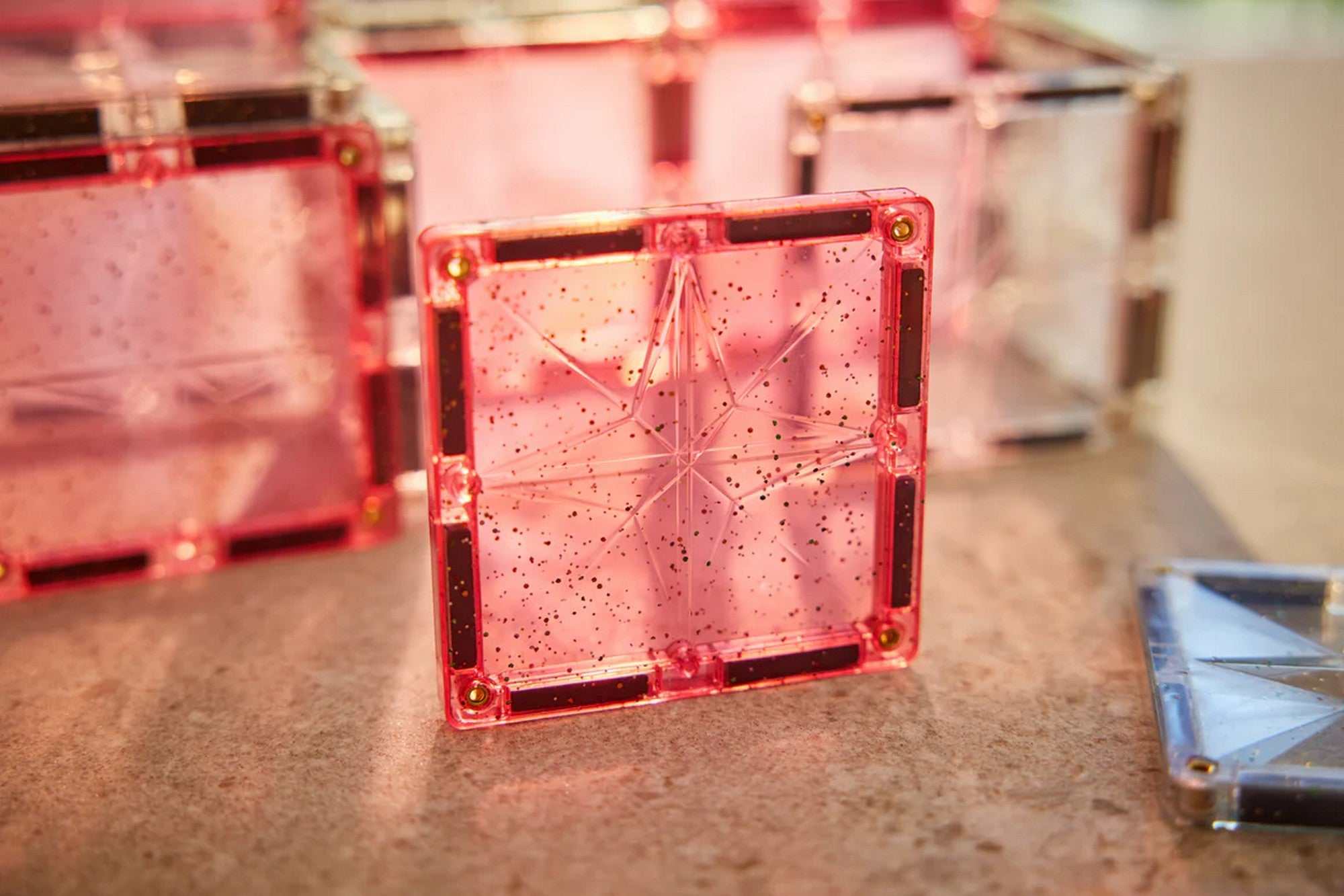 Glitzer Fliesen Transparent/Rosa 16 Teile
