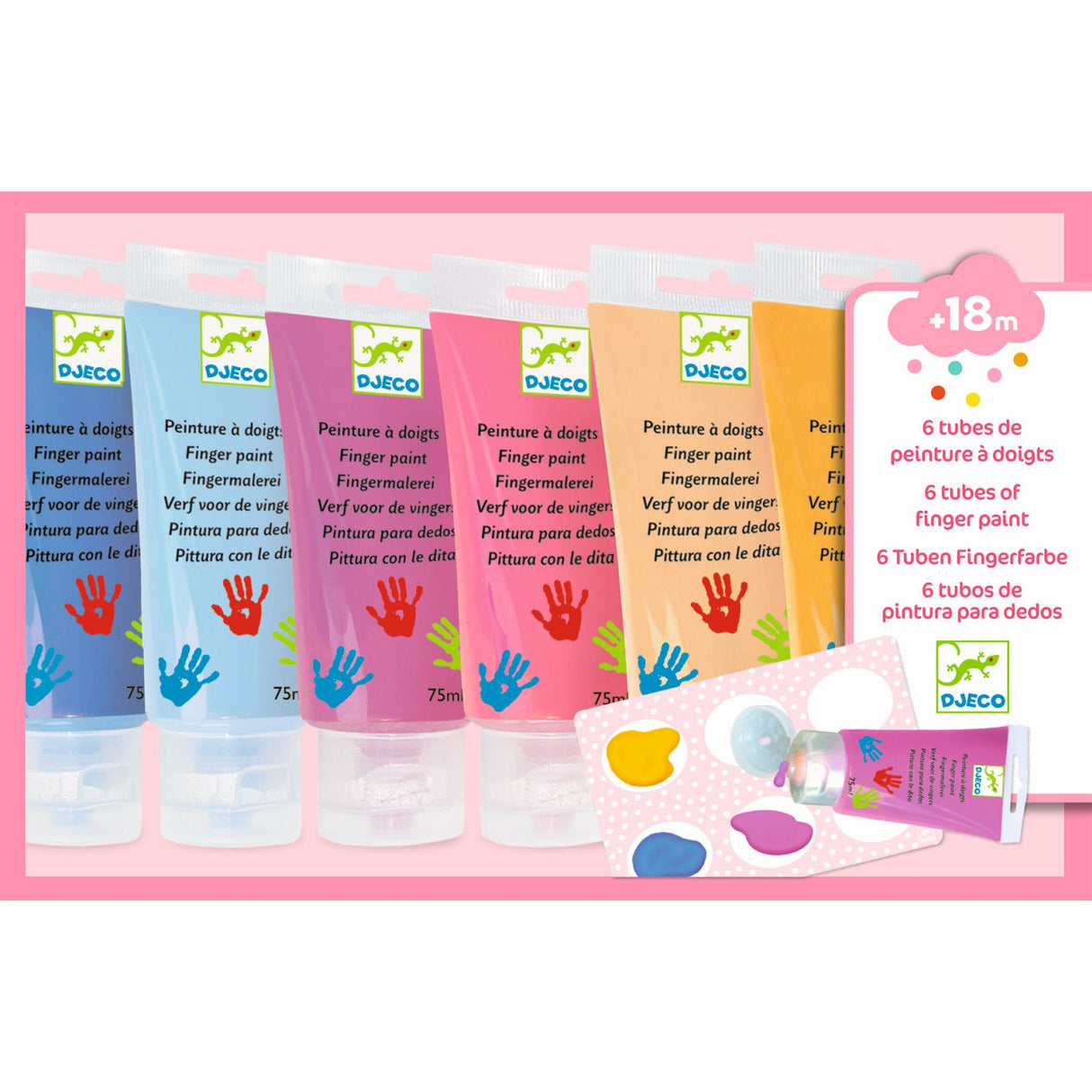 Farben: 6 Tuben Fingerfarbe sanfte FarbenDjeco6 Tuben Fingerfarbe sanfte Farbenkorbmayer. ganz besonders. für kinder.