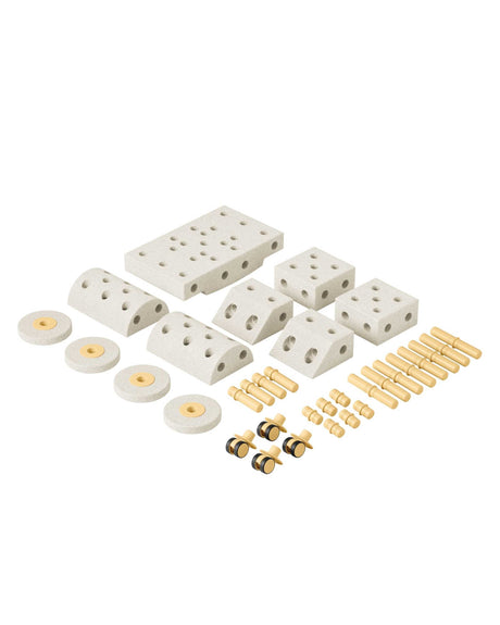 MODU Dreamer Set 34 Teile in honey yellow und sandy grey für kreatives Bauen, EPP-Schaumstoff-Spielzeug mit Rollen und Verbinder.