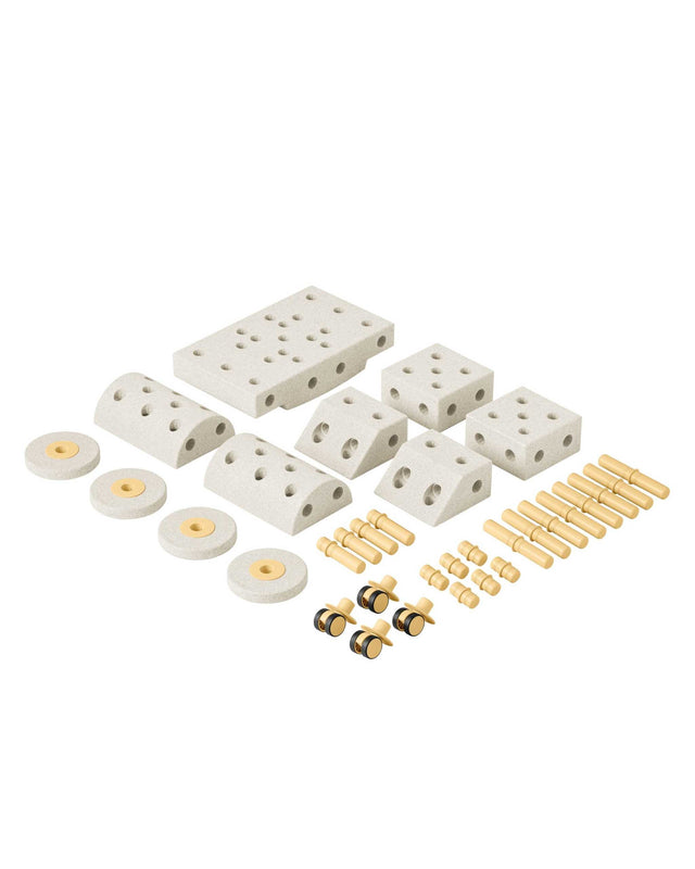 MODU Dreamer Set 34 Teile in honey yellow und sandy grey für kreatives Bauen, EPP-Schaumstoff-Spielzeug mit Rollen und Verbinder.