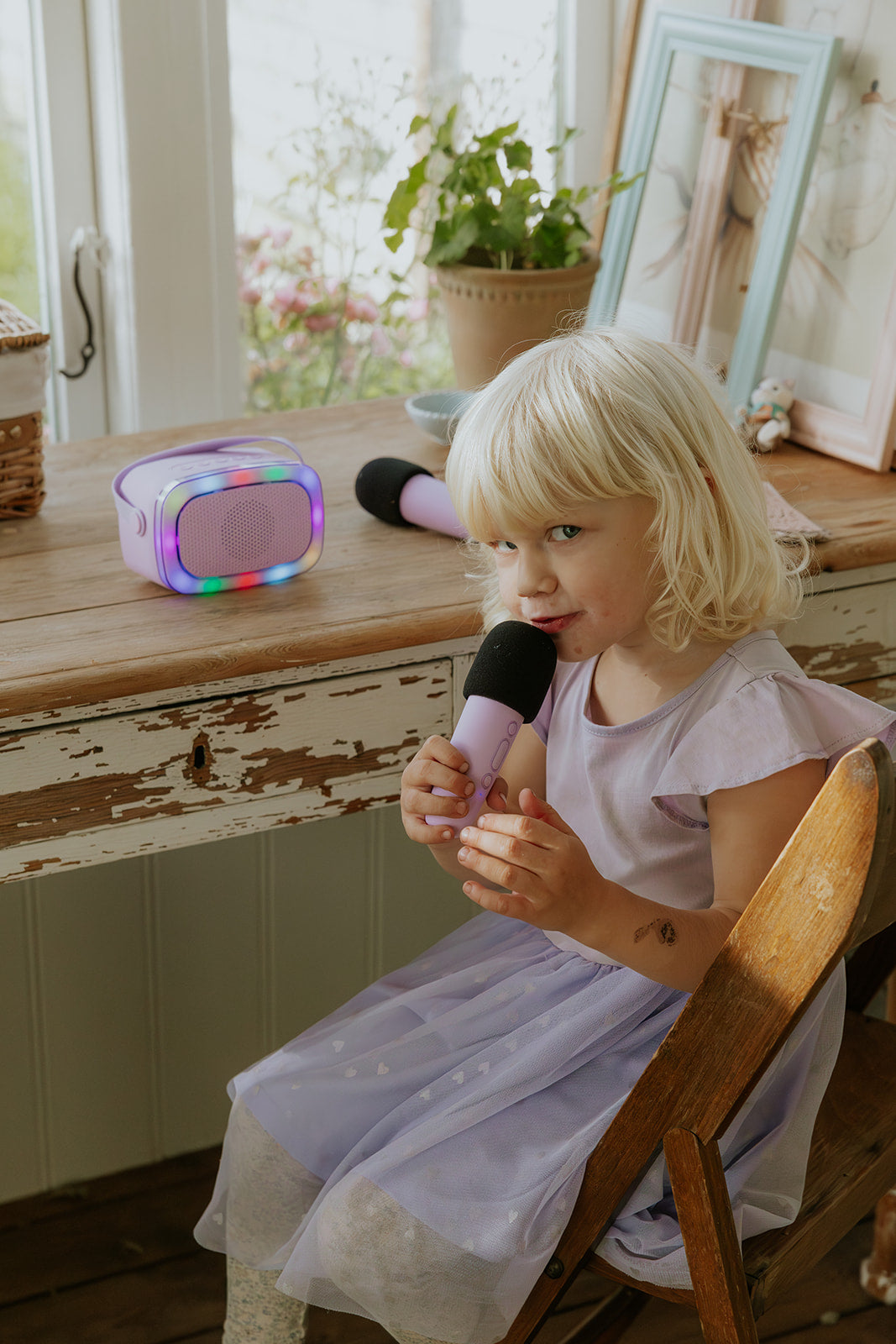 Karaoke mit Licht und 2 Mikrofonen- Rosa