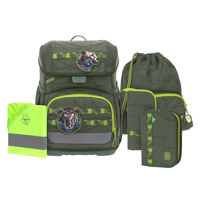 Schulranzen Set 6-teilig Light, Unique, Jungle Grün