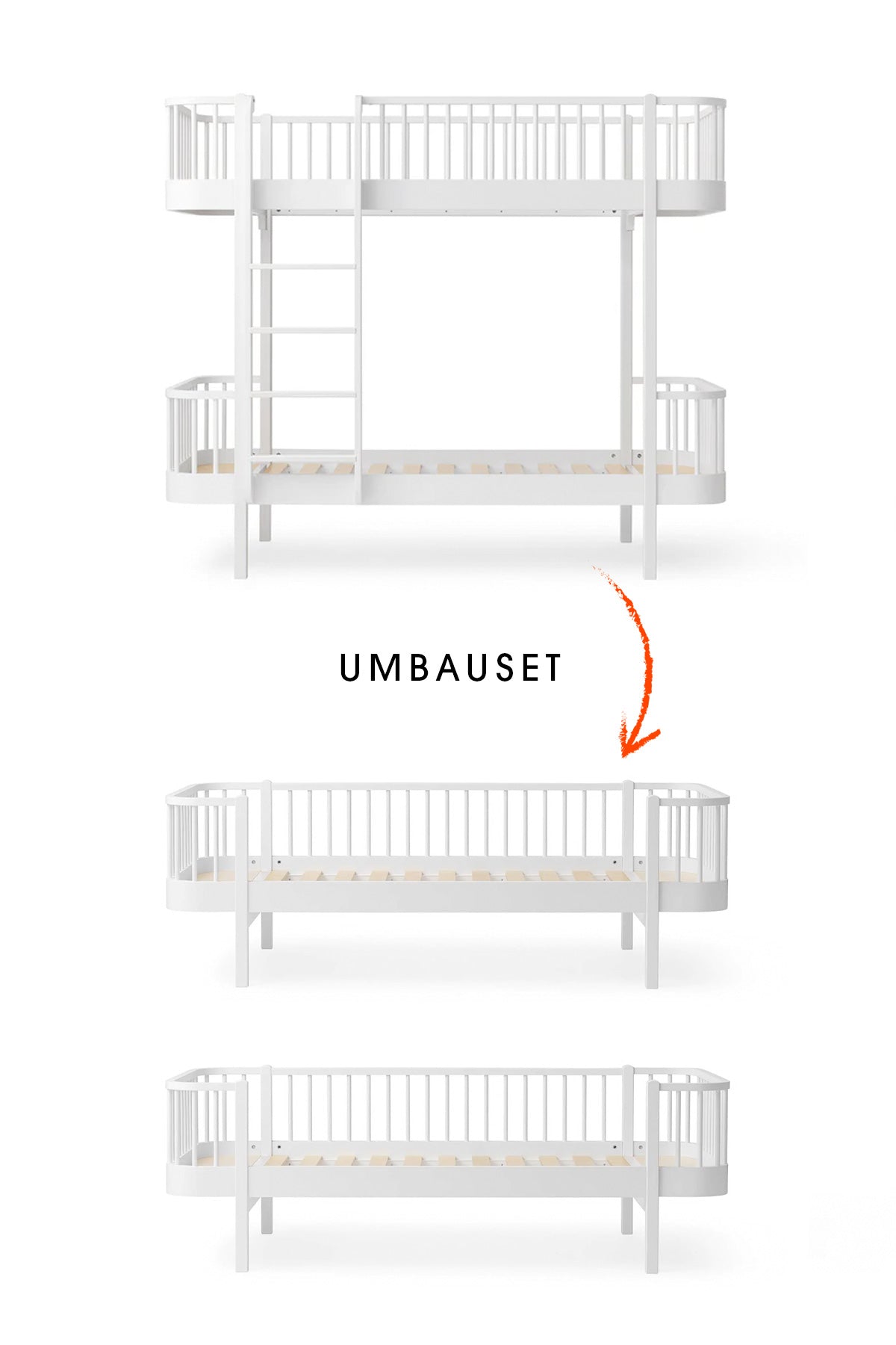 Wood Umbau-Set von Original Etagenbett zu 2 Bettsofas, weiß