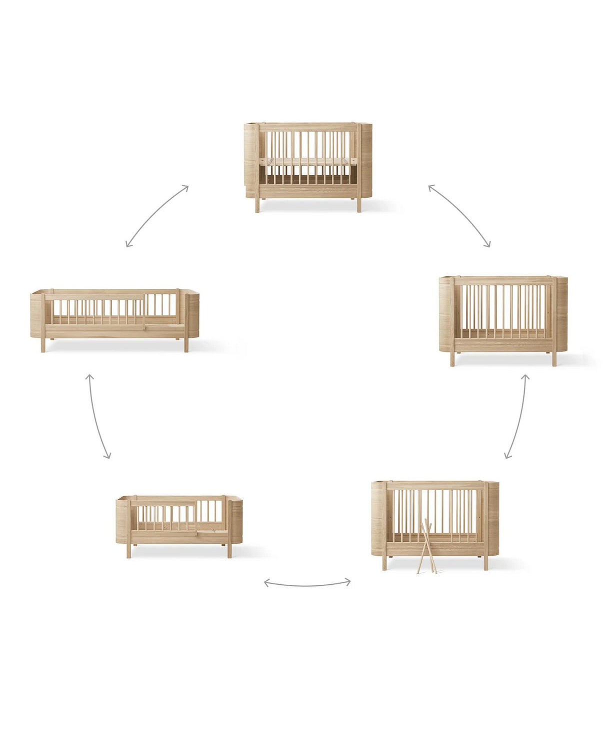 Wood Mini+ Babybett inkl. Umbauset Juniorbett (68x122/162)/ eiche