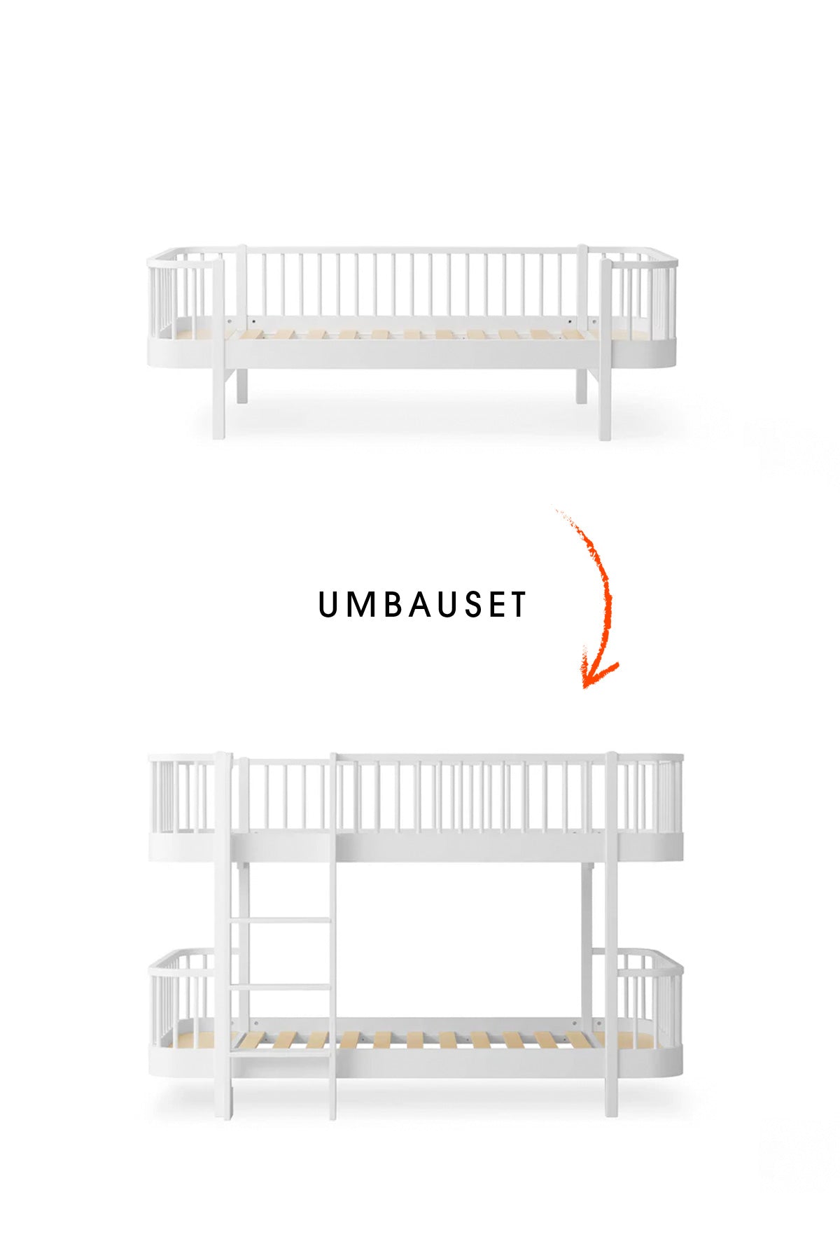 Umbau-Set von Original Bettsofa zum halbhohen Etagenbett, weiß